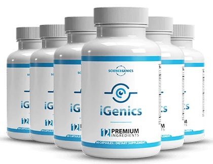 iGenics six bottle package at $39 per bottle with free shipping and three free gifts